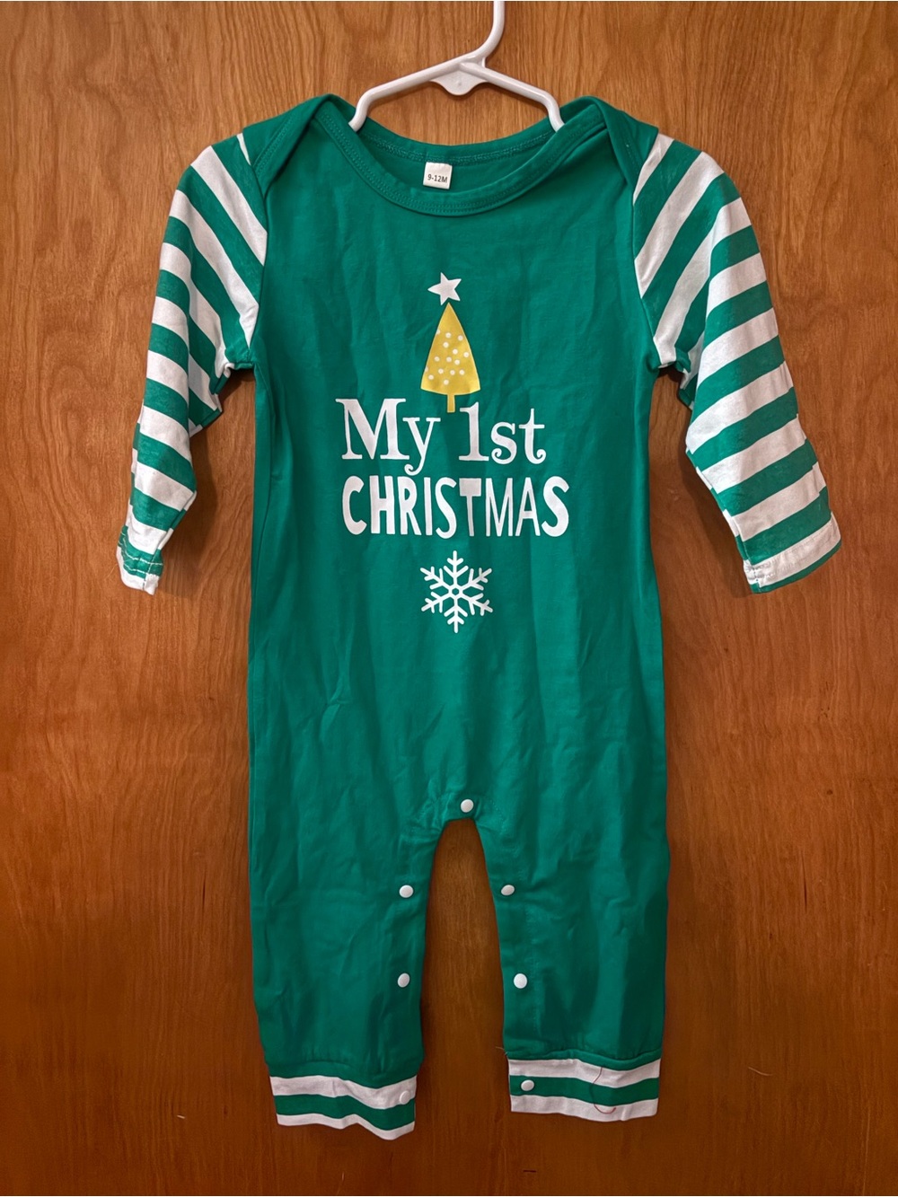 Green and white “My 1st Christmas" Baby Romper Jumper, One Piece, 9-12 month